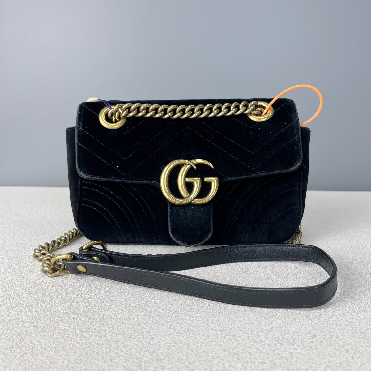 Gucci GG MARMONT Velvet Black Length 30 x Width 8 x Height 19 cm 443496-K4D2T-1000