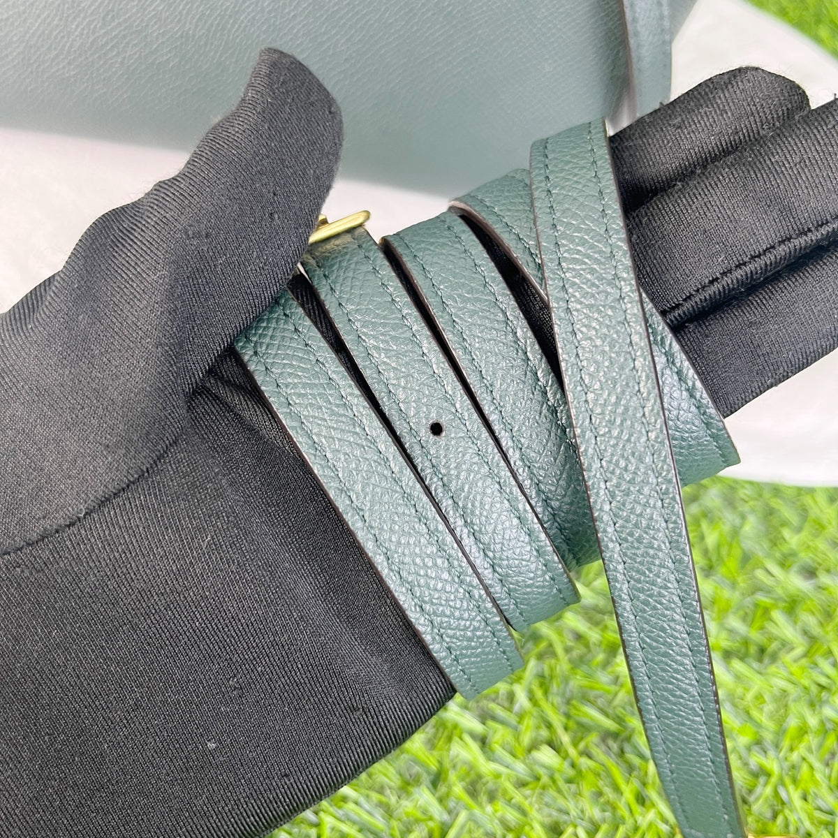 Celine BELT NANO-grain cowhide leather handbag Green 8 x 7 x 4 inches (20 x 17 x 11 centimeters) 189003ZVA.31AN