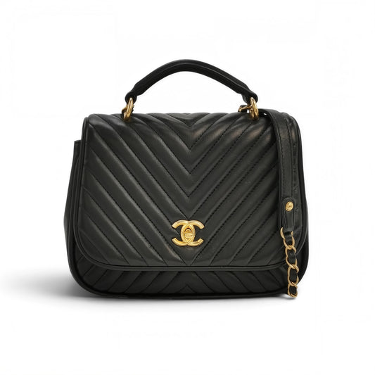 Chevron Flap Bag with Top Handle