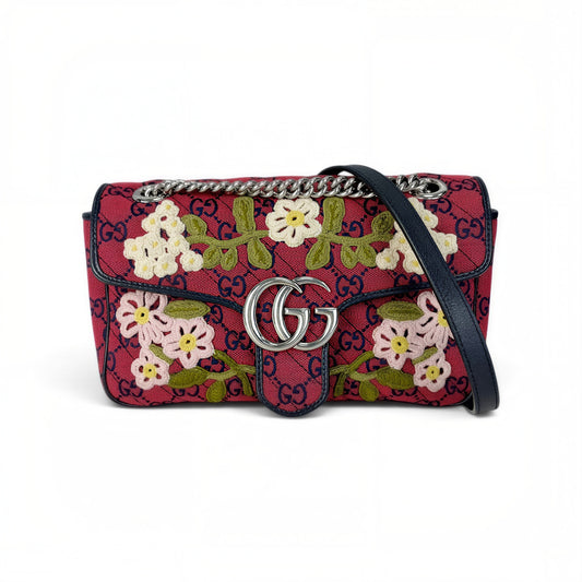 GG Marmont Floral Embroidered Small Shoulder Bag