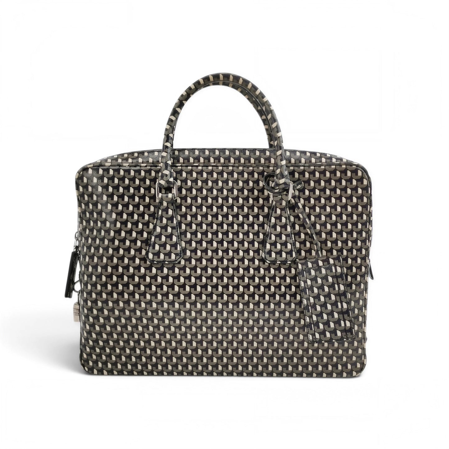 Cube Print Saffiano Leather Briefcase
