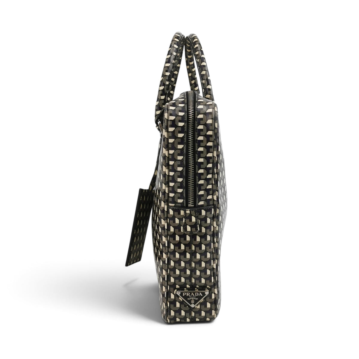 Cube Print Saffiano Leather Briefcase