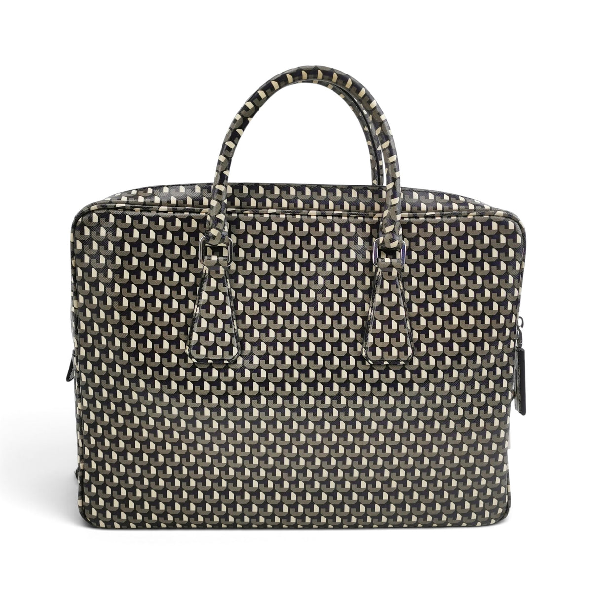 Cube Print Saffiano Leather Briefcase