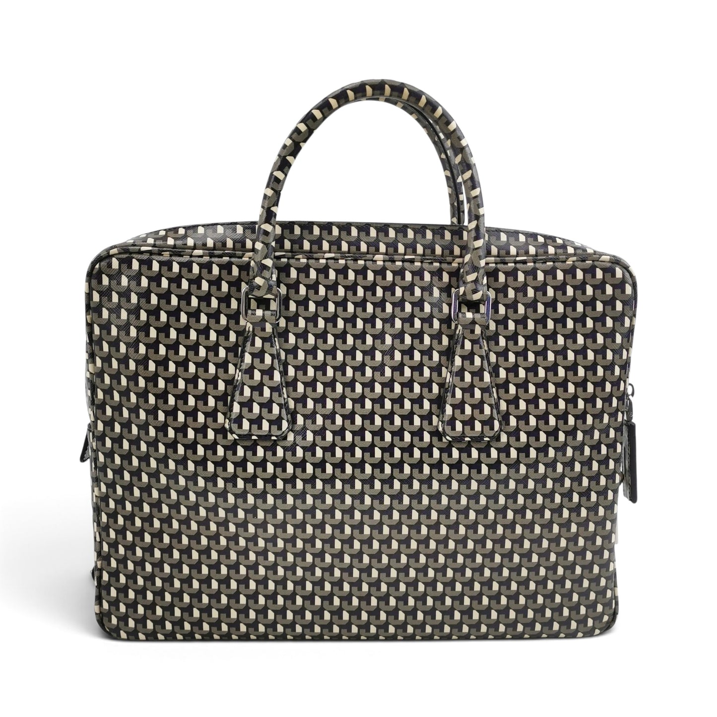 Cube Print Saffiano Leather Briefcase