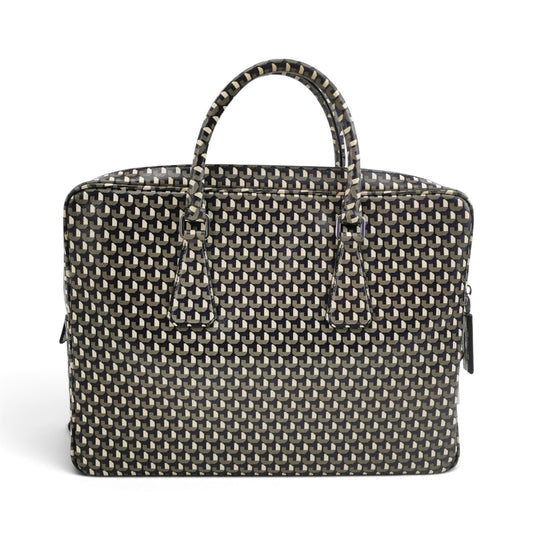 Cube Print Saffiano Leather Briefcase