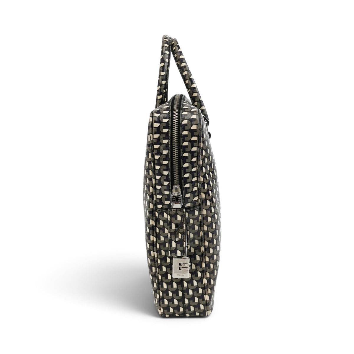 Cube Print Saffiano Leather Briefcase